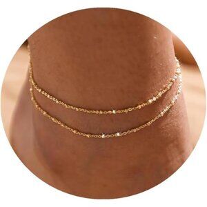 Anklet for Women 14K Gold Plated Ankle Bracelets Silver Anklet Waterproof Pearl